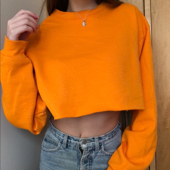 Sweaters - neon orange cropped sweatshirt